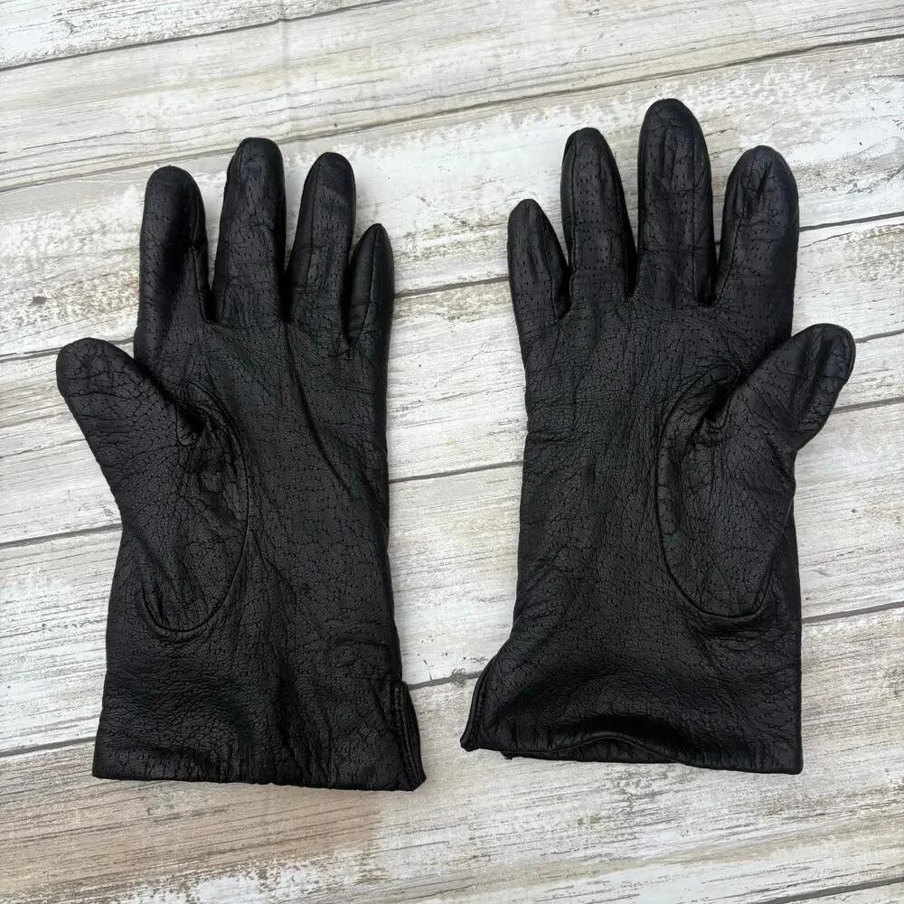VTG‎ Fownes Leather Gloves Sz 6.5 Black Acrylic Lined Winter Driving Preppy
